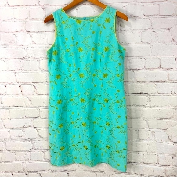 Coldwater Creek Dresses & Skirts - Vintage Coldwater Creek Embroidered Sheath Dress Size 12P Spring turquoise vacay